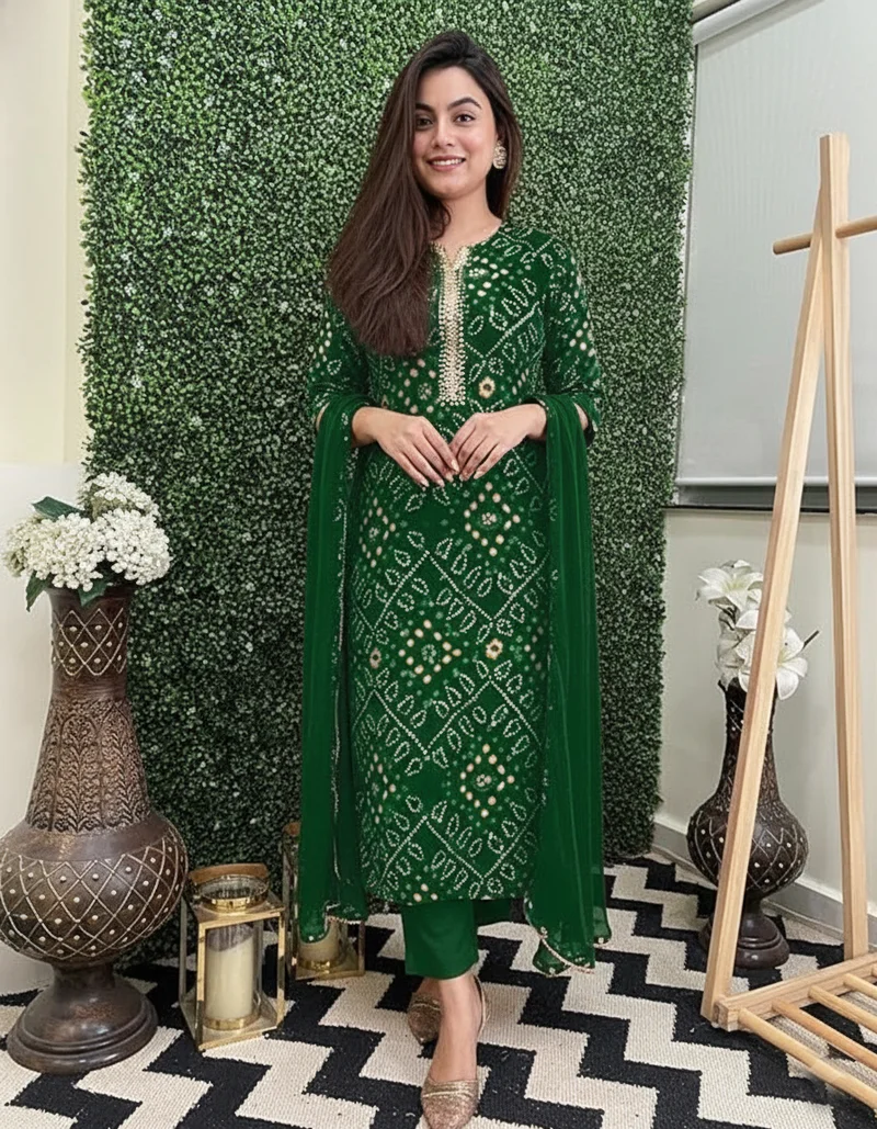 GoSriKi  GoSriKi Women's Rayon Blend Straight Printed Kurta with Pant & Dupatta (TURAE GREEN-VKS01-GS_4XL_Green_XXXX-Large) for Women | Best Price UAE